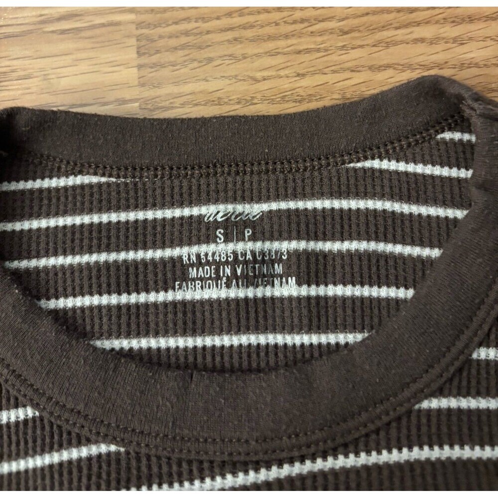Aerie Ribbed Brown & White Stripe Crew Neck Long Sleeve Shirt Size Small - Picture 5 of 5